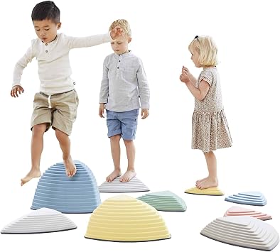 GONGE River Stones & Hilltops Combo Set - The Original Non-Slip Stepping Stones for Kids - Balance, Coordination, Motor Skills - Nordic Colors - Set of 9