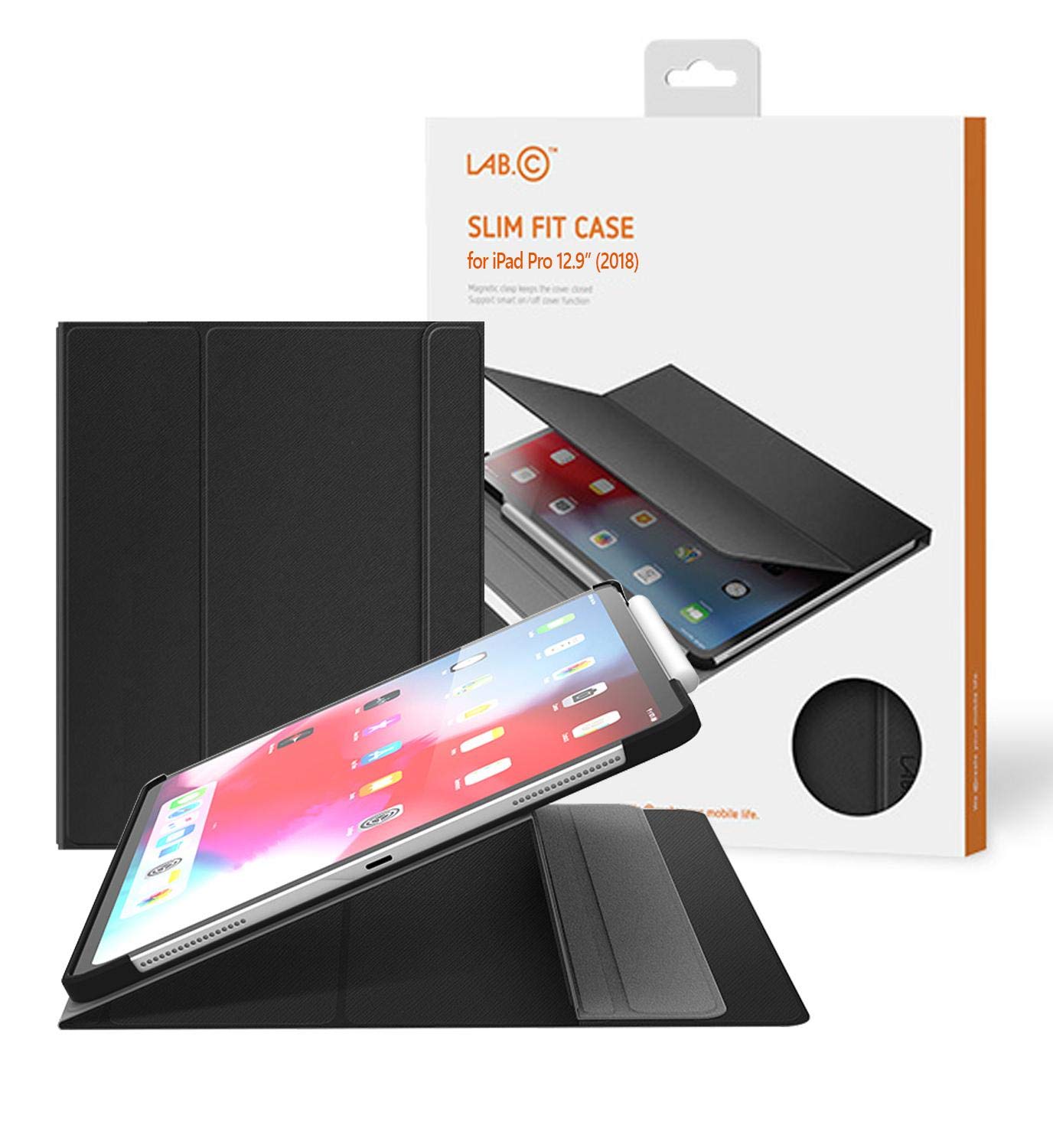 LAB.C Apple iPad Pro 12.9 2018 Slim Fit Case Magnet Clasp with Smart On/Off Cover Function - Black