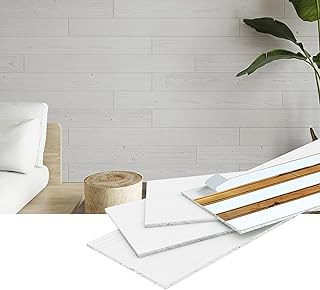 WoodyWalls Peel and Stick Wood Planks | Premium Set of 12 Real Wood Wall Panels (19.5 sq. ft. per Box) Santorini (Pure White)