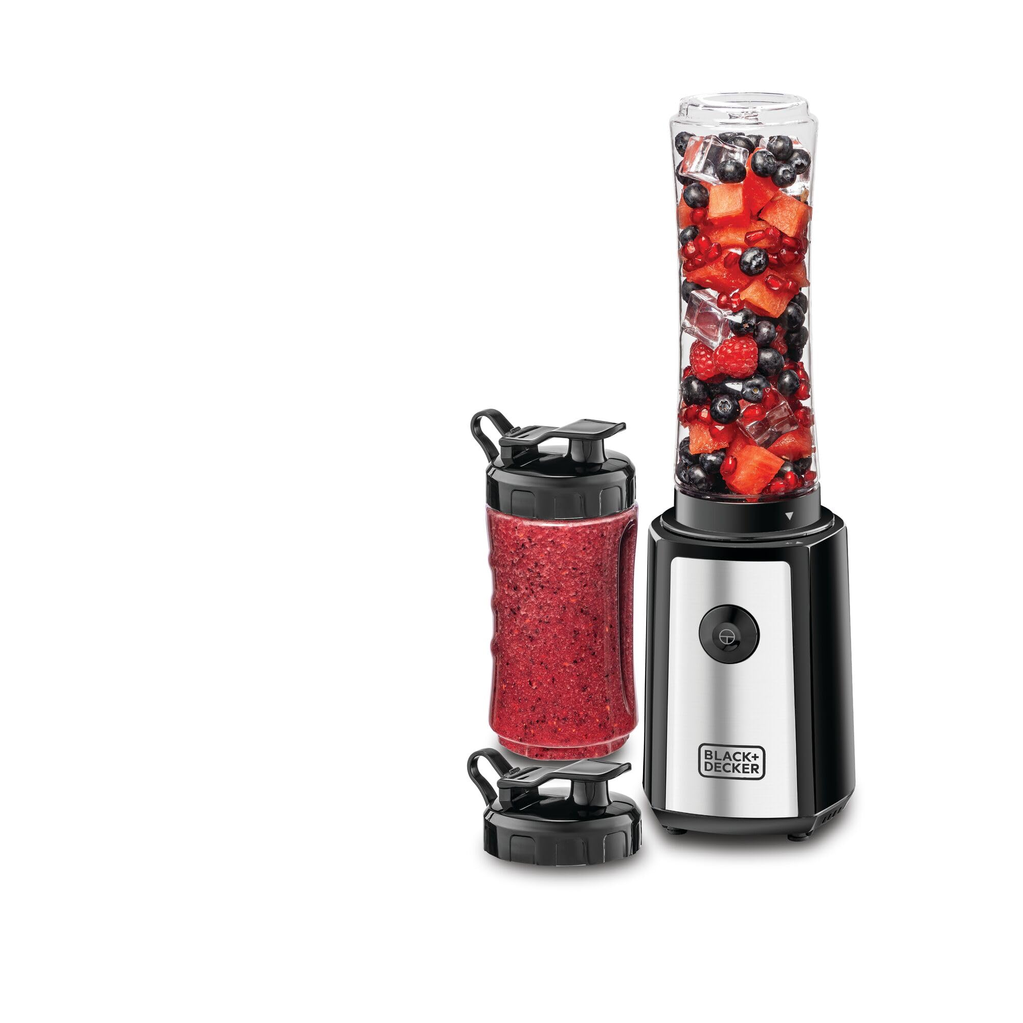 BLACK+DECKER Sports Blender/Smoothie Maker, 300W, 6-Piece Set with 500ml & 300ml BPA-Free Sports Bottles, 21,500 RPM Turbo Speed, Stainless Steel Blades for Ice & Frozen Fruits, Black - SBX300-B5