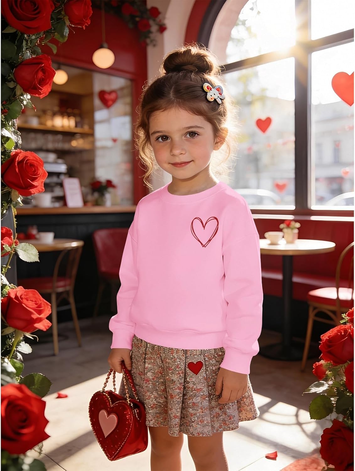 MODNTOGA Valentines Sweatshirt Toddler Girl Love Heart Graphic Shirt Long Sleeve Valentine's Day Heart Print Holiday Tops - Image 3