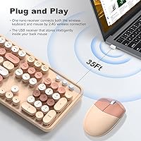Vista 2 de MOFII Combo de teclado y mouse inalámbricos, teclado retro de tamaño completo de 2.4 GHz con teclado numérico y mouse inalámbrico bonito
