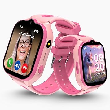 Smart Watch – Best Kid-Safe Phone Watch, Precision Real-Time GPS Tracking, Calls, Texts, Activity Tracking, School Mode, Parental Controls, SOS Button & Safety Alerts, Geo-Fence Zones (Pink)