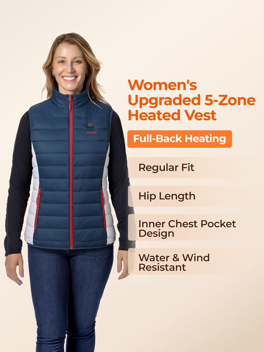 ORORO Women's Upgraded 5-Zone Heated Vest with USB-C Rechargeable Battery, Lightweight Heated Puffer Vest - Image 6