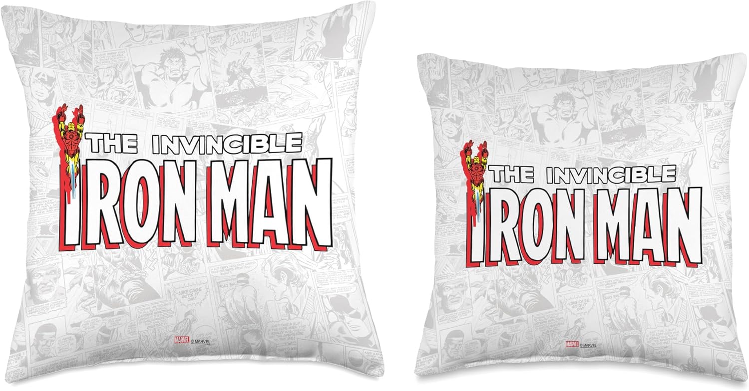 Marvel The Invincible Iron Man Retro Comic Book Throw Pillow