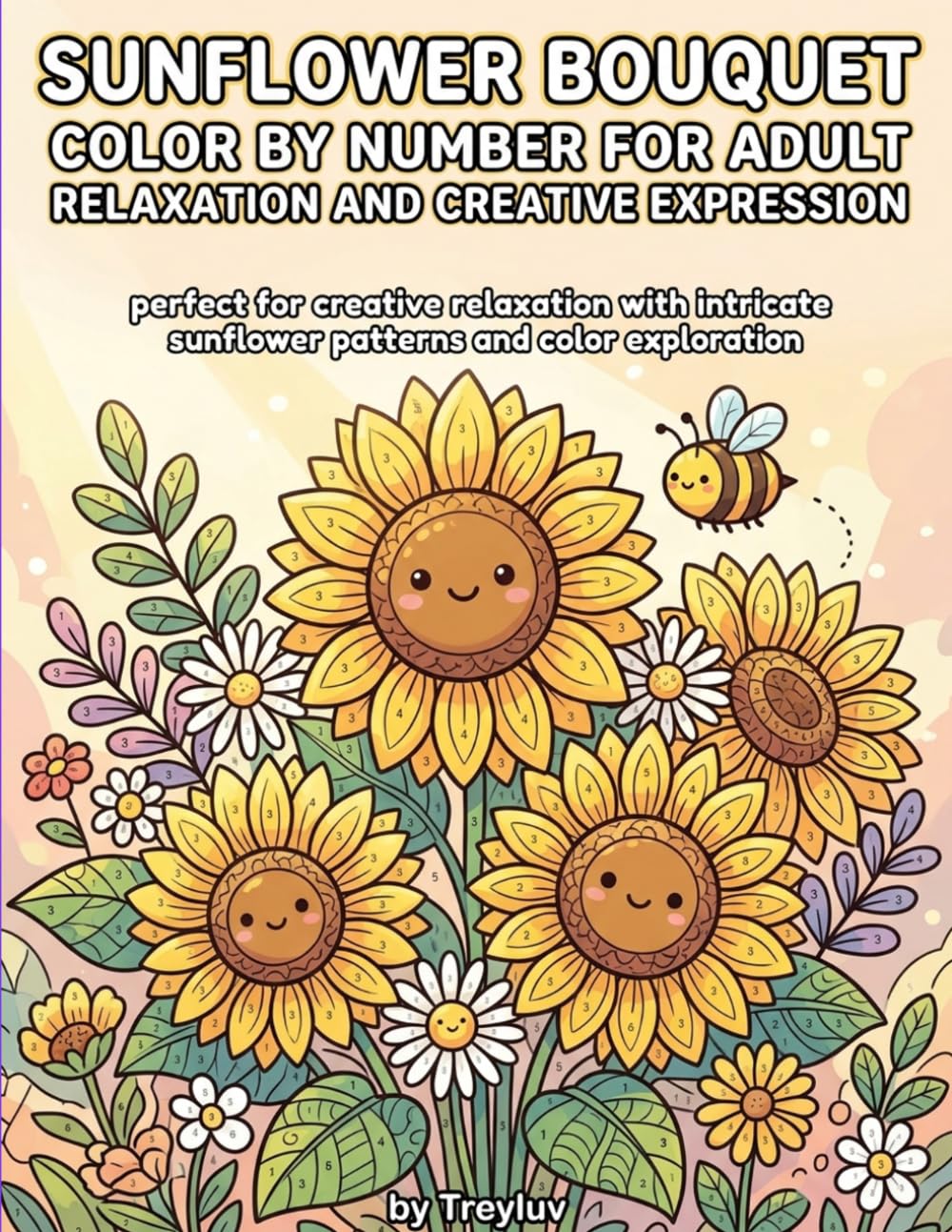Sunflower Bouquet color by number for Adult Relaxation and Creative Expression: Perfect for creative relaxation with intricate sunflower patterns and color exploration