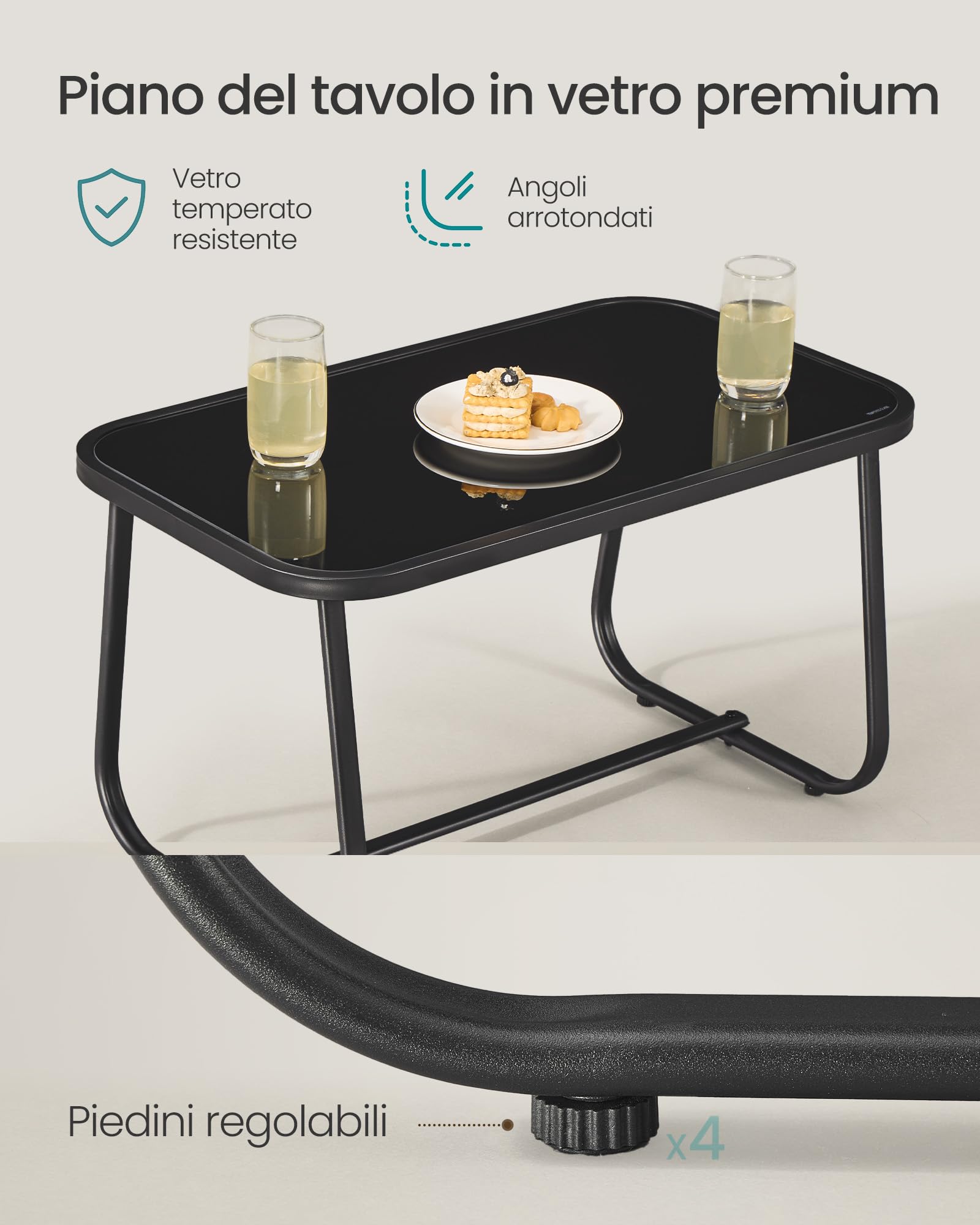 SONGMICS Set Mobili da Giardino, Set da Balcone, 2 Sedie a Dondolo con Tavolino, Panchina da Giardino, Acciaio, Tessuto Sintetica Traspirante, per Terrazza e Giardino, Marrone Chiaro GGF0028KZ01