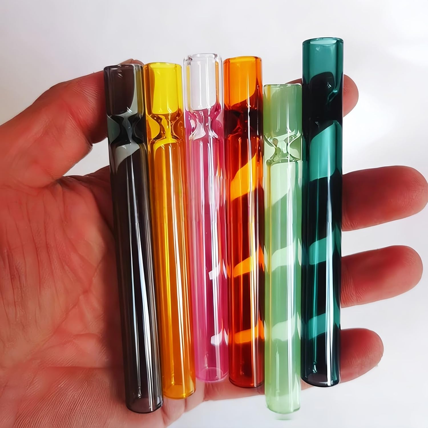 8 Pcs Colored Glass Borosilicate Blowing Tubes,3.9 Inch Length,12mm OD, 7mm ID,2mm Thick Wall Pipe with 2 Cleaning Brush for Industrial, Laboratory, and Craft Projects,High Temperature Resistance