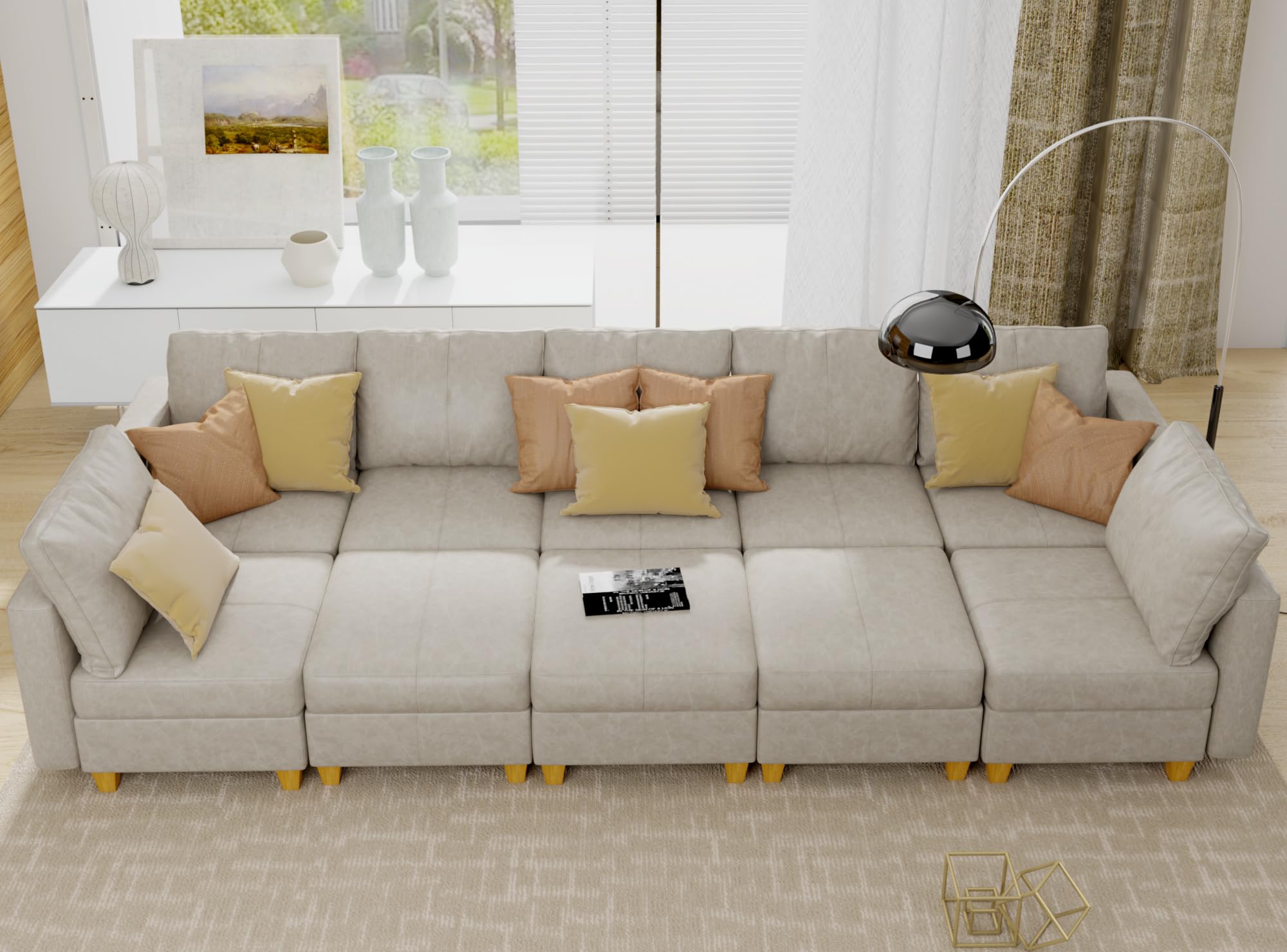 EASE MOOSE Faux Leather Sectional Modular Sofa， Modular Couch with Storage Sleeper Modular Sectional Sofa Couch Bed