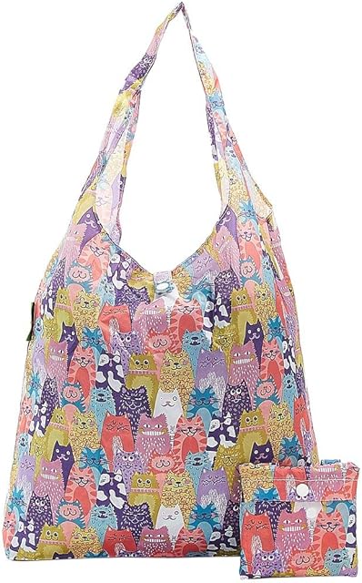ECO CHIC Lightweight Foldable Reusable Shopping Bag | Water Resistant Shopping Tote Bag | Folds Into Attached Pouch for Storage | Made from Recycled Plastic Bottles