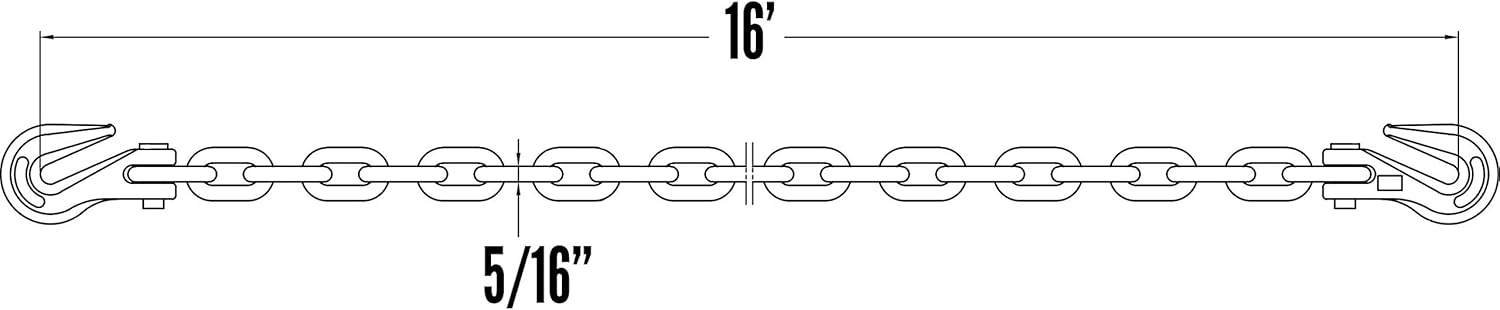 US Cargo Control Grade 70 Transport Chain with Clevis Grab Hooks, 5/16 Inch x 16 Foot Load Chain, Easily Secure Heavy Loads to A Truck Or Flatbed Trailer, 4,700 Pound Working Load Limit, 2 Pack