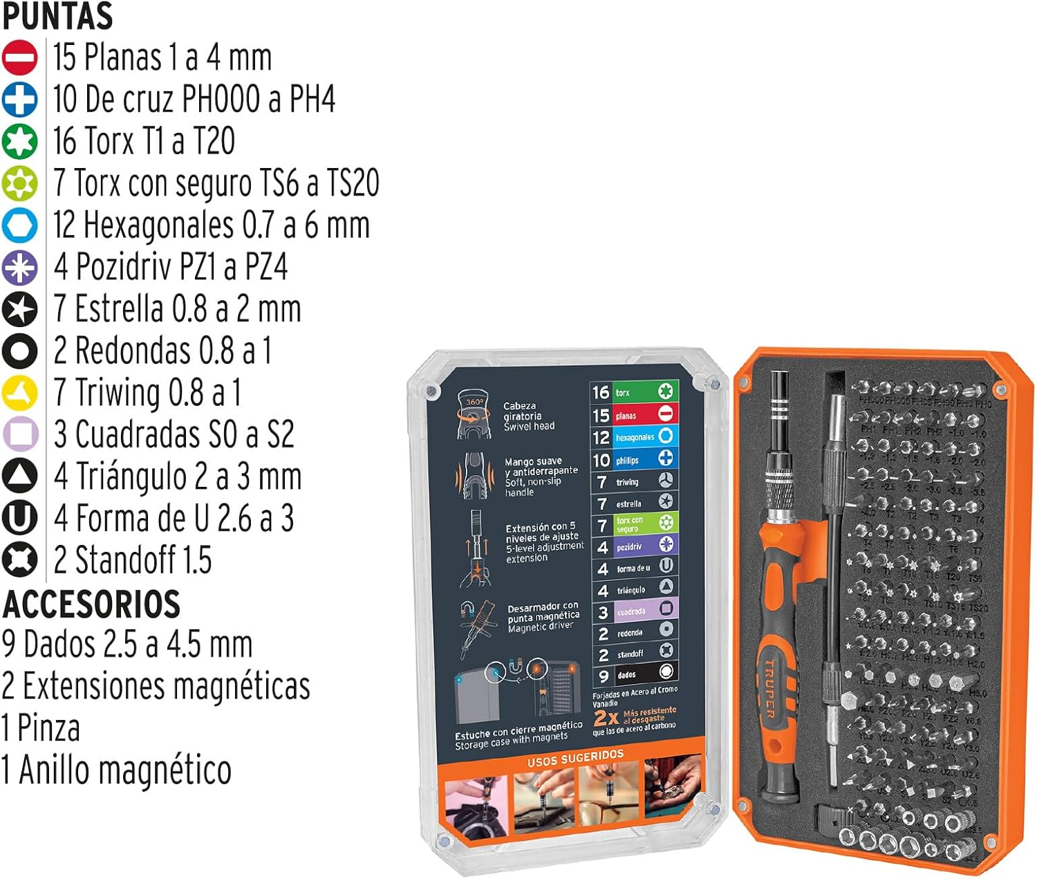 TRUPER Precision Screwdriver Set, 106 Pieces