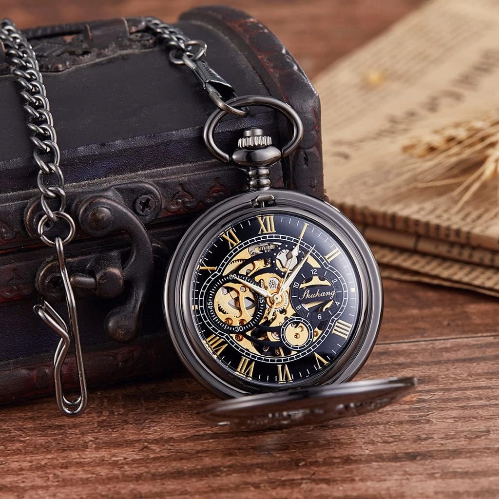 GANFANREN Mechanical Pocket Watch Men Woman Antique Necklace Pocket & Fob Watches Chain Male Clock (Color : B) : Clothing, Shoes & Jewelry