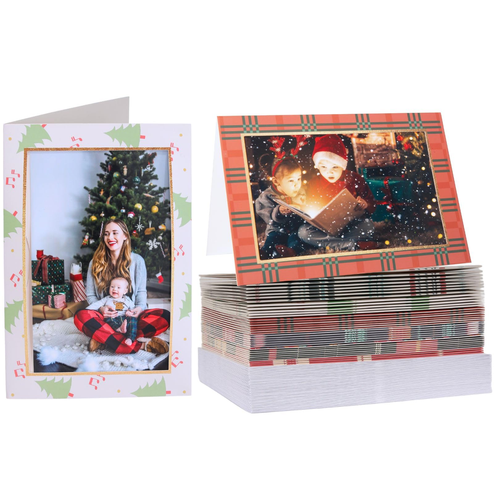 Litpoetic Paper Picture Frames Christmas Photo Frame Cards with Envelopes, Photo Frame Notecards for 4 x 6 Picture Insert (48Pack, 6 Designs)