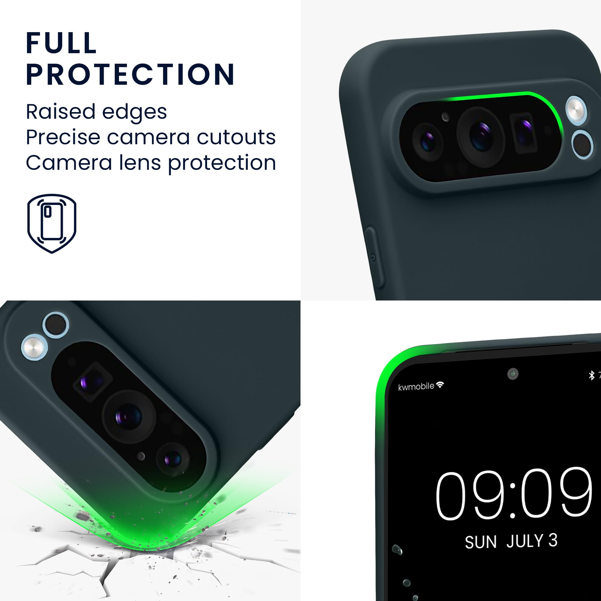 kwmobile Case for Google Pixel 9 Pro XL Case - Protective Slim TPU Phone Cover - Soft Matte Finish - Dark Slate - Image 3