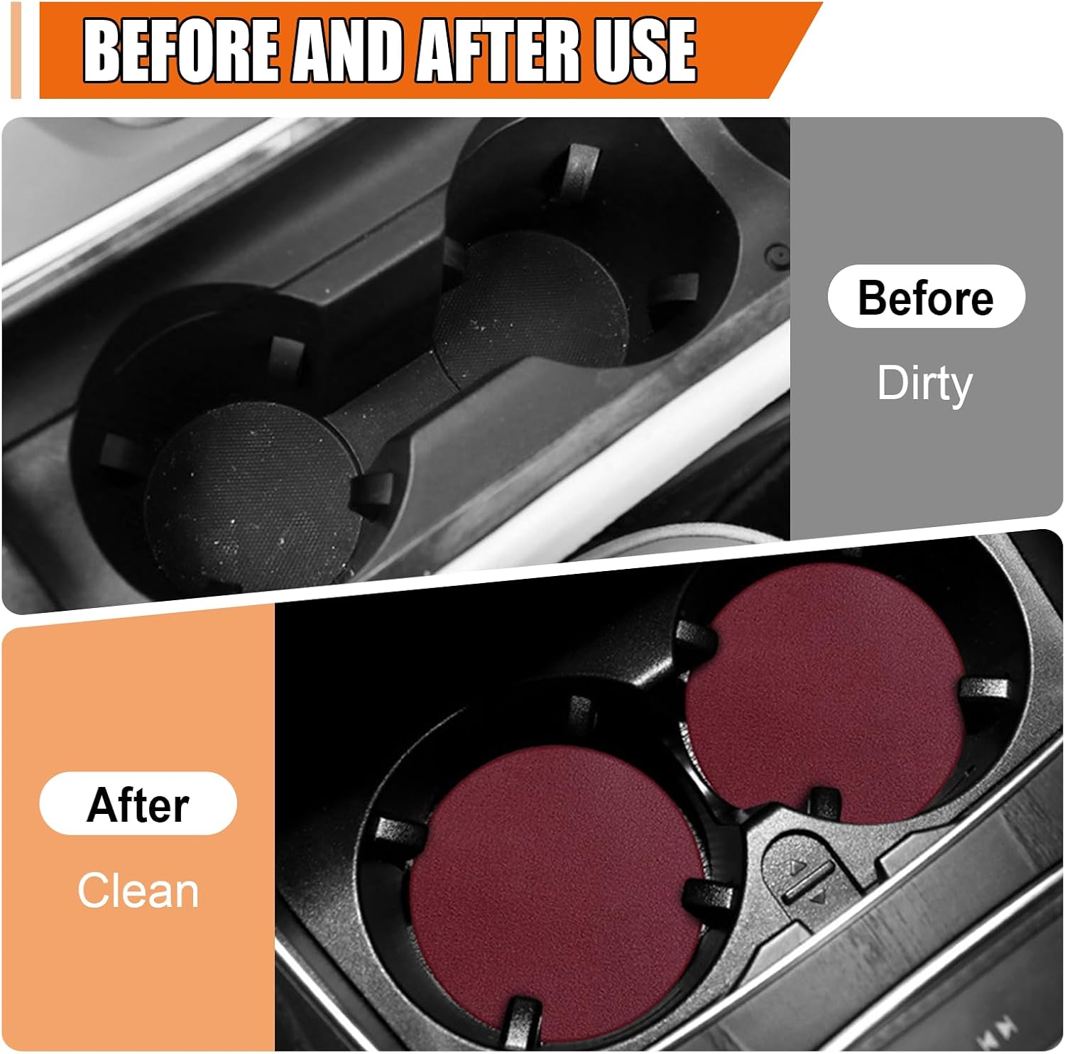 Car Cup Holder Coaster, Leather Anti-Slip Auto Cup Holder Insert Coaster, Shockproof Waterproof Drink Mat, Universal Vehicle Interior Decoration Accessories for Cars, Trucks, SUVs (Wine Red)
