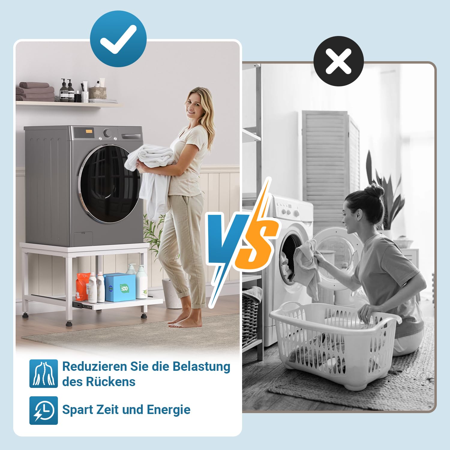 Fiqops Waschmaschinen Gestell 41cm - Höhenverstellbar Mit Ablage