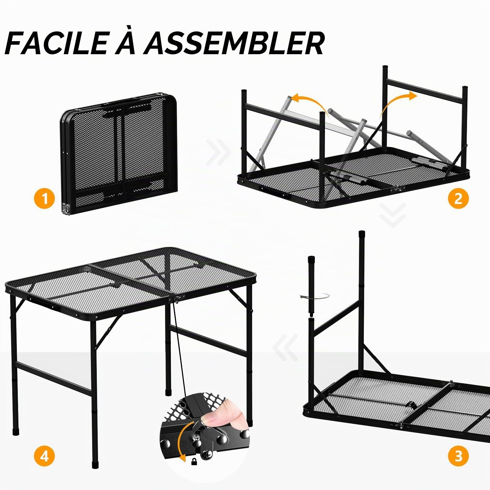 Table de Camping Pliante pour Barbecue, 90x60cm Table de Barbecue Réglable en Hauteur,Table de Pique - Nique pour Intérieur, Extérieur, Plage
