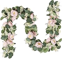 MAKHOT 2-Pack 6.6ft Pink Artificial Eucalyptus Rose Garland - Lifelike Fake Greenery Vine for Wedding, Party & Home Table Decor