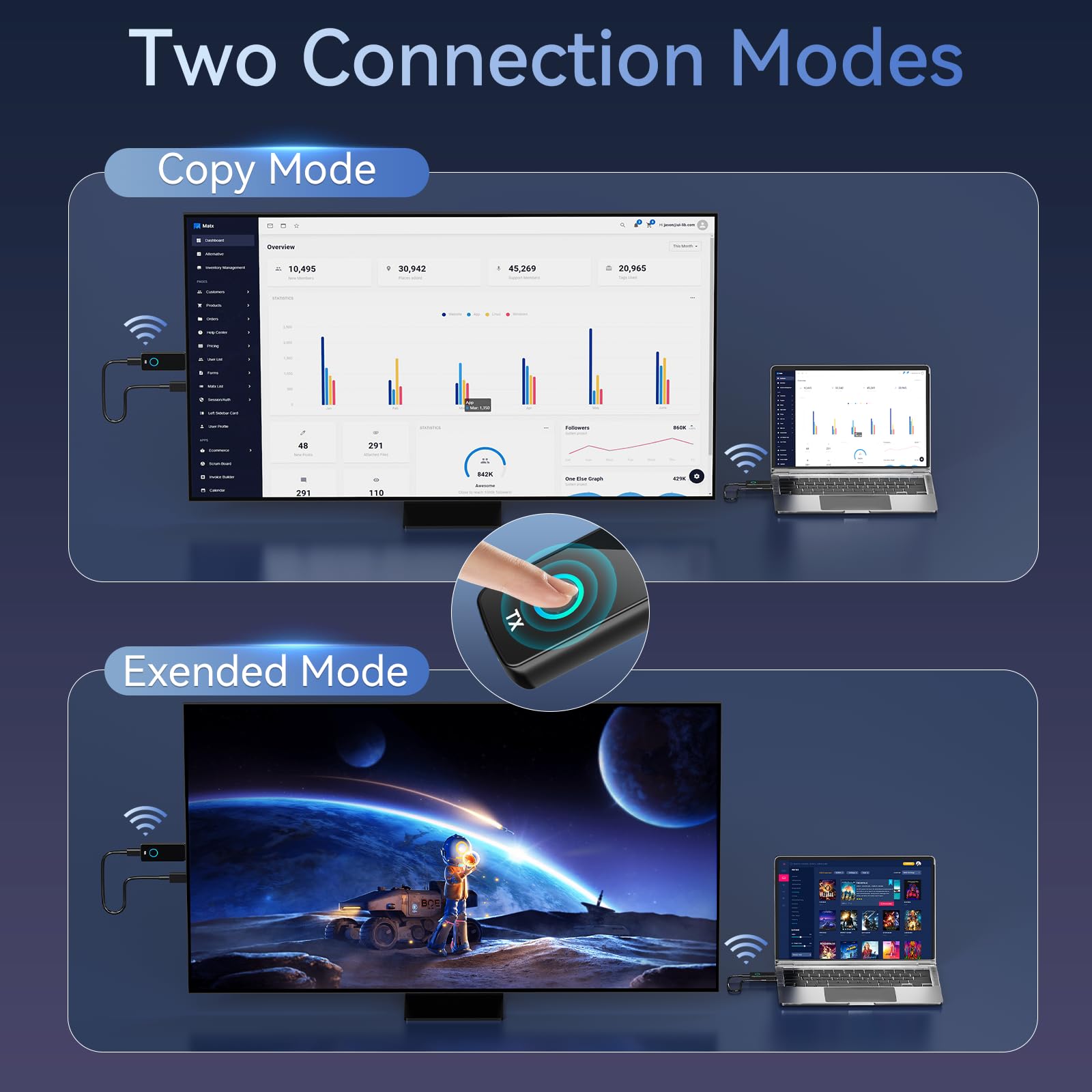 PWAYTEK Transmisor y Receptor HDMI inalámbrico con decodificación 4K, Salida 1080P, Alcance de 164 pies, Doble Banda 2.4G/5G; para PC, portátiles, TV y proyectores; Plug & Play (Negro 4K)