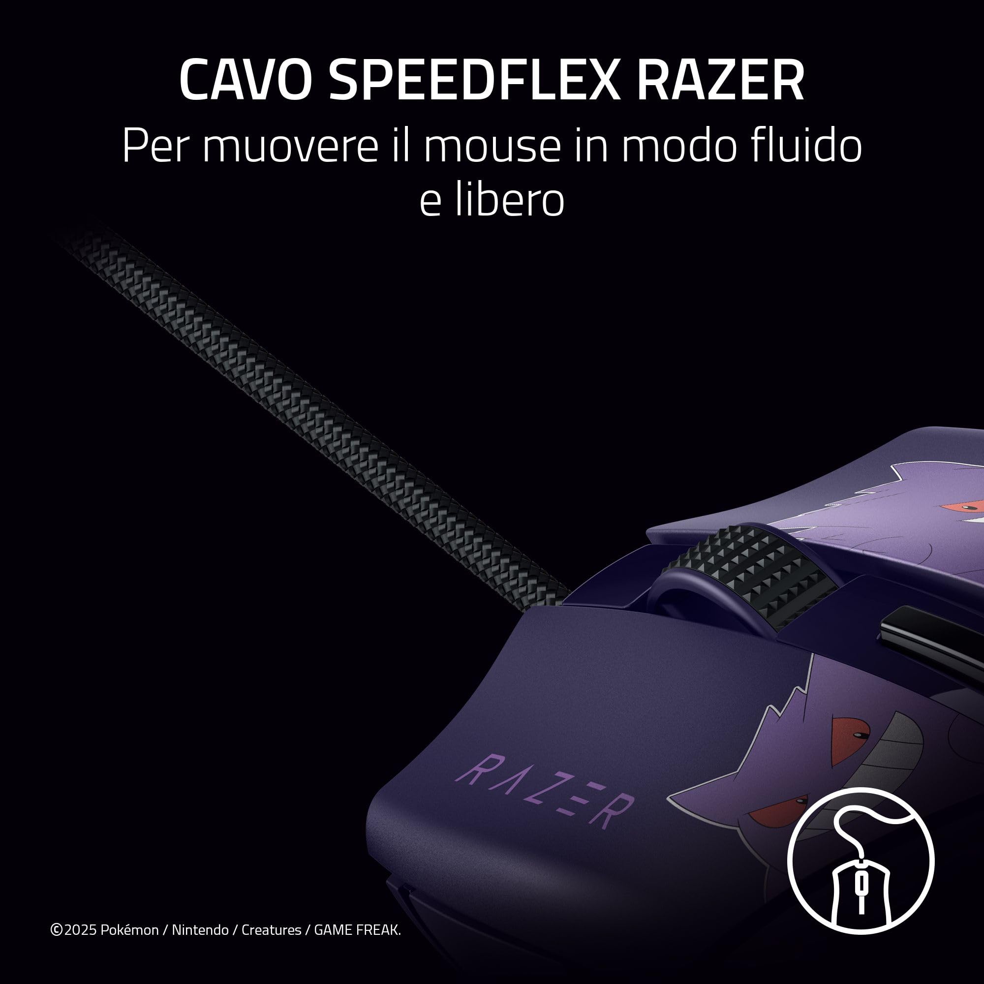 Razer Cobra Gengar Edition - Mouse da gioco leggero con cavo - Sensore da 8500 DPI - 58 g - Interruttori ottici di terza generazione - Illuminazione Chroma - Cavo Speedflex - PC/MAC | Pokémon Gengar
