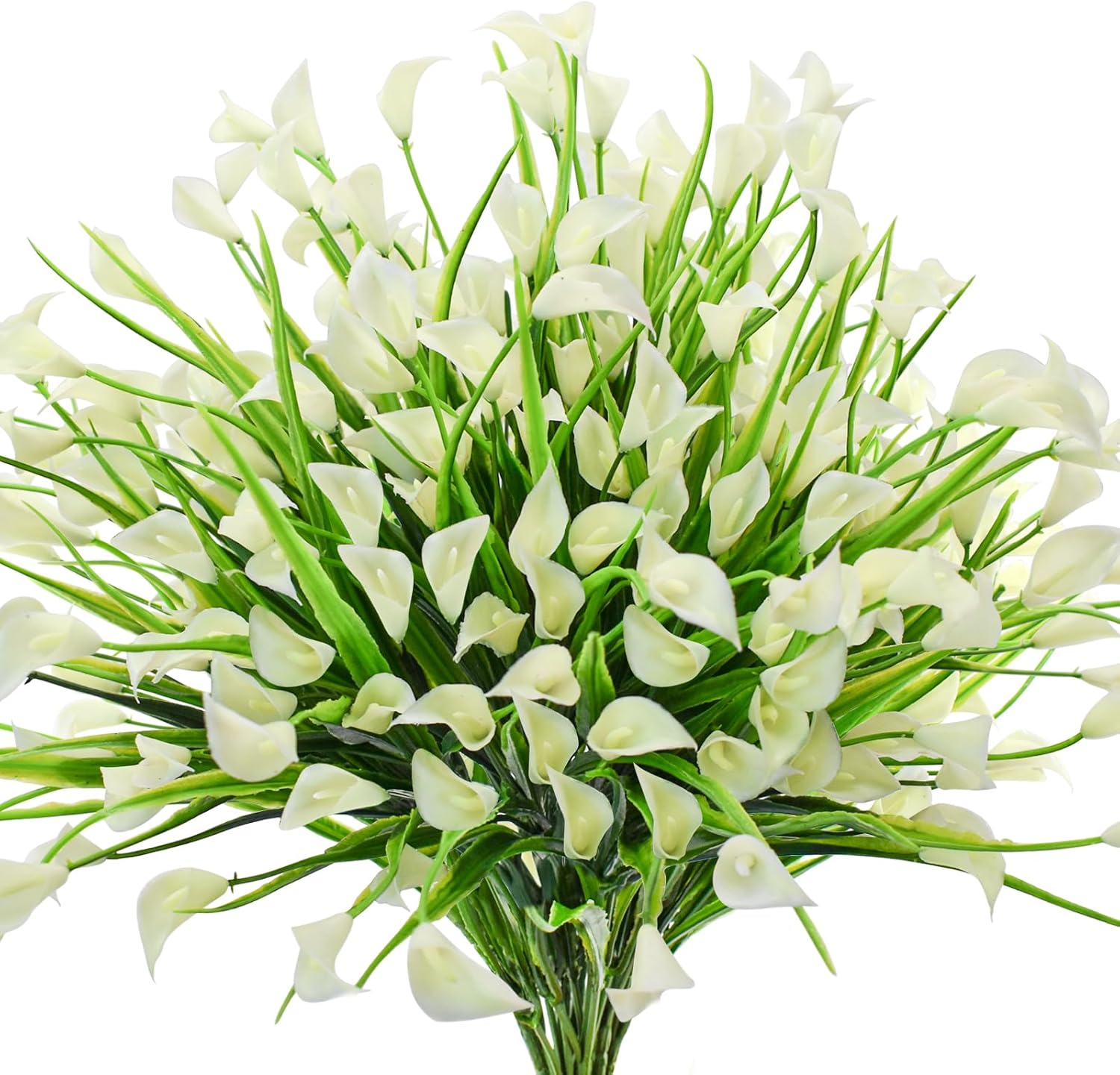 24 Bundles Artificial Calla Lily Artificial Flowers for Outdoors UV Resistant Plastic Flowers for Porch Garden Window Box Table Decor (White)