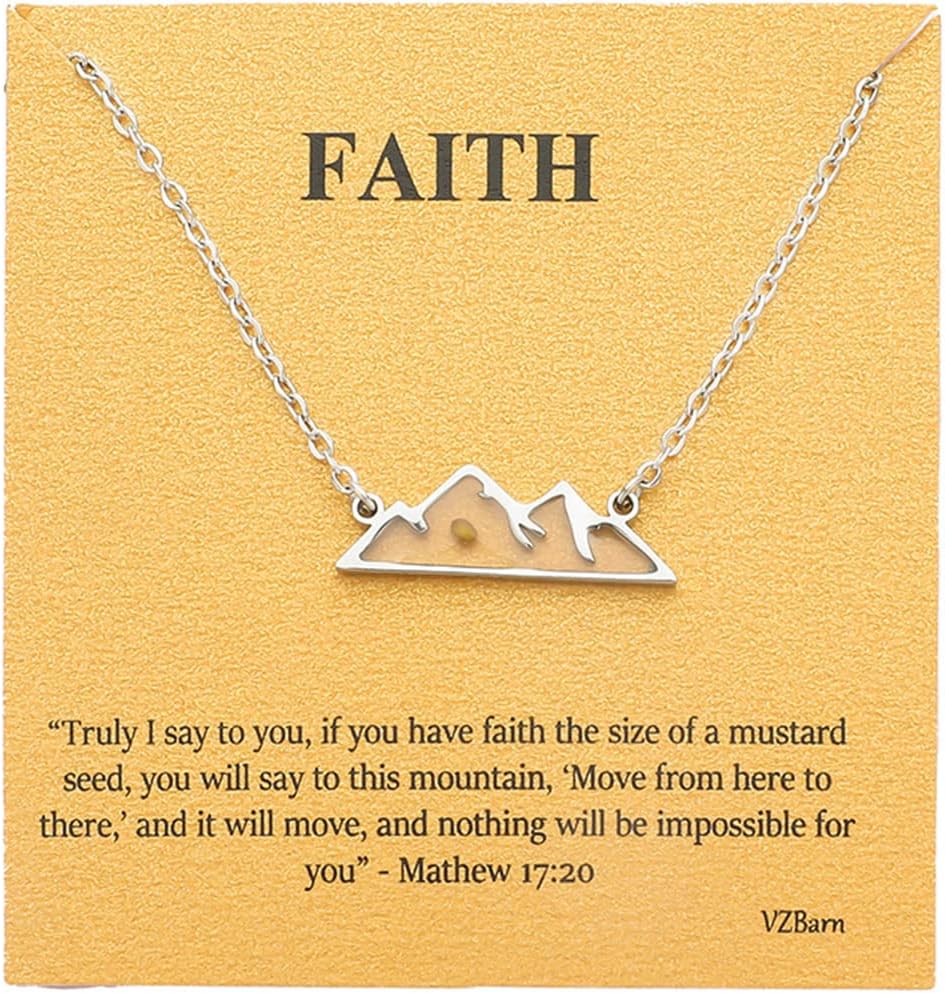 VZBarn Dainty Gold Plated Stainless Steel Faith Necklace for Women Tiny Move Mountains Charm Choker Christian Jewelry Gift