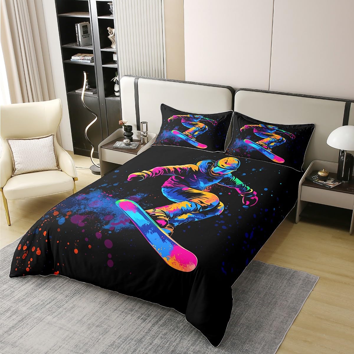 Skateboard-Bettbezug Für Kids – 100 % Baumwolle Mit Coolem Graffiti-Design