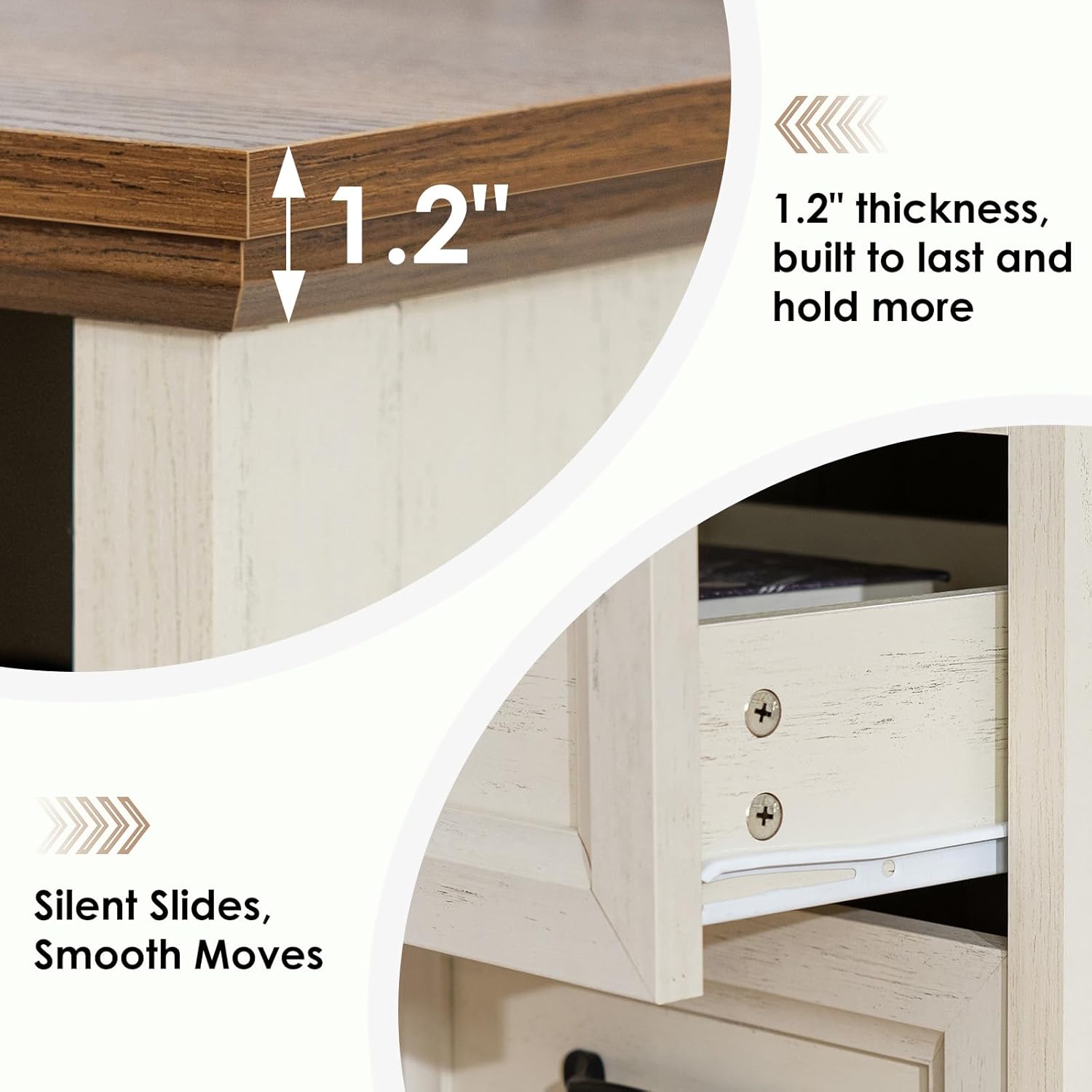HOMMPA 23.6'' Tall Farmhouse Nightstand, Rustic Wood Night Stand with Charging Station, Bedside Tables with 2-Drawer Storage & Open Shelf, Distressed End Tables for Bedroom, Rustic Cream White