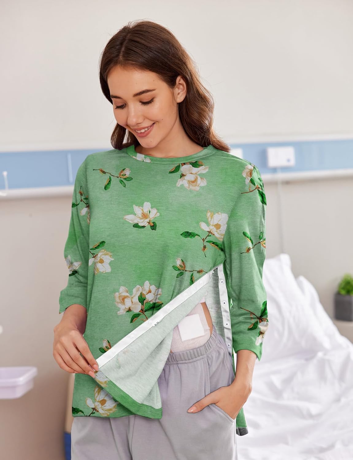 Deyeek Post Shoulder Surgery Shirts for Women Tear Away 3/4 Tops After Rotator Cuff Shirts Chemo Port Adaptive Clothing - Image 5