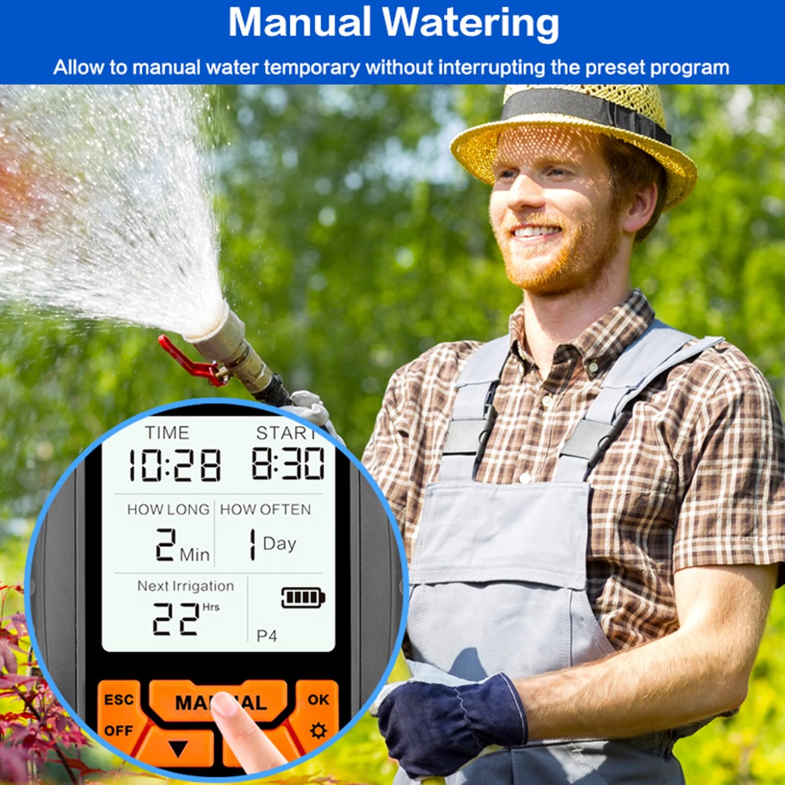 Timer zraszacza Timer nawadniania na zewnątrz do węża ogrodowego 1 wylot Duży ekran LCD Programowalny timer nawadniania do trawnika Ręczne automatyczne nawadnianie z czujnikiem (Z czujnikiem deszczu)