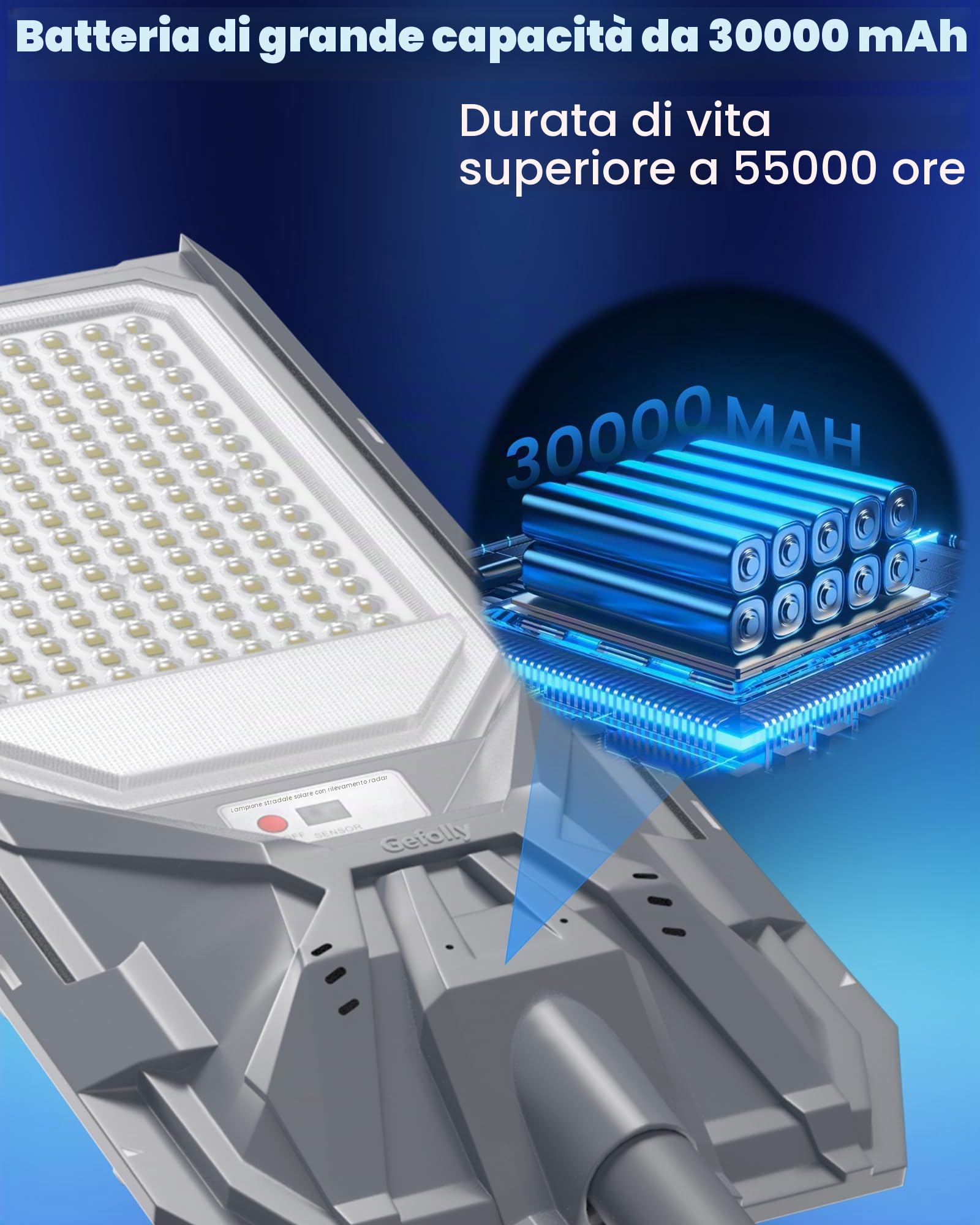 Gefolly SL-5800W Lampione Solare Led Esterno con Telecomando, IP67 Impermeabile Lampada Stradale Solare con Sensore di Movimento, 6500K Lampioni da Giardino Esterno Solari per Garage Strada