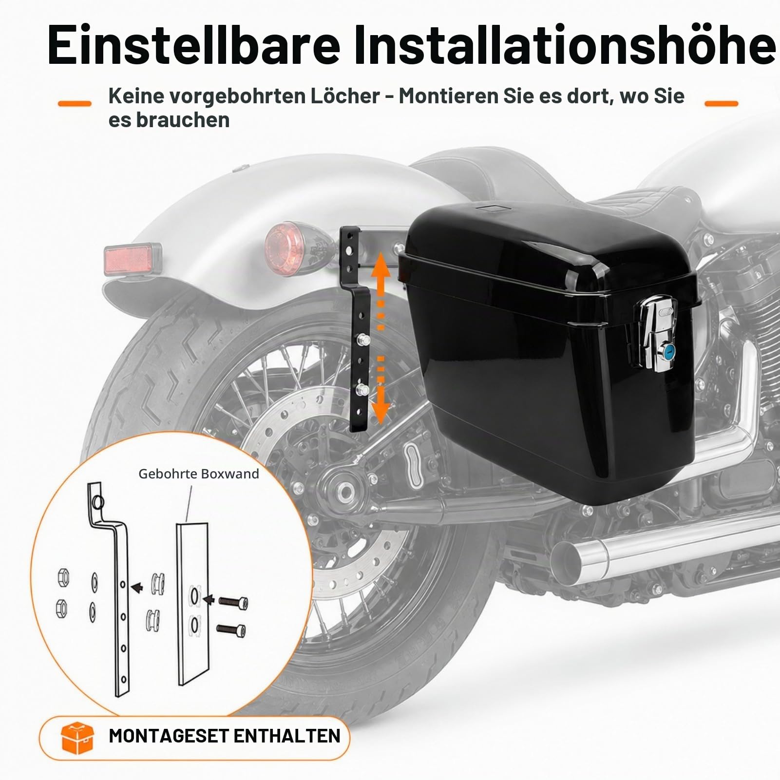45L Motorrad Seitenkoffer mit Montagesatz, Abschließbare ABS Hartschalen Satteltaschen, Universal Seitentasche für Cruiser Chopper Touring, Wasserabweisende Motorrad Tasche Schwarz