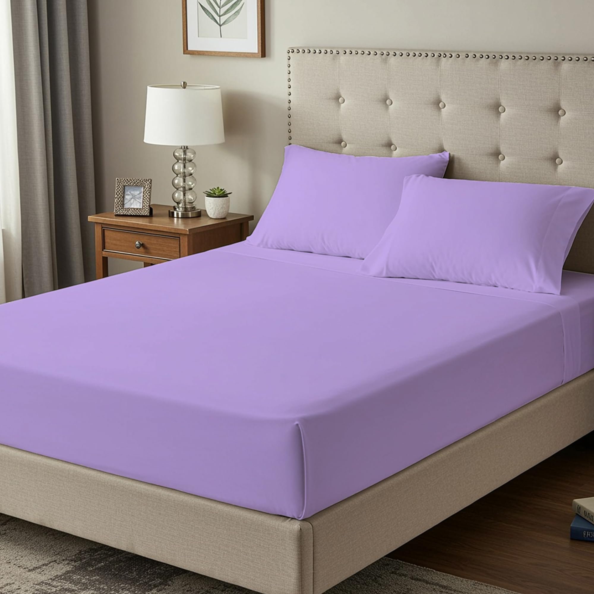 Bloombedding Lilac 100% Egyptian Cotton 400Tc Super King Fitted Sheet, 35Cm Deep Pocket