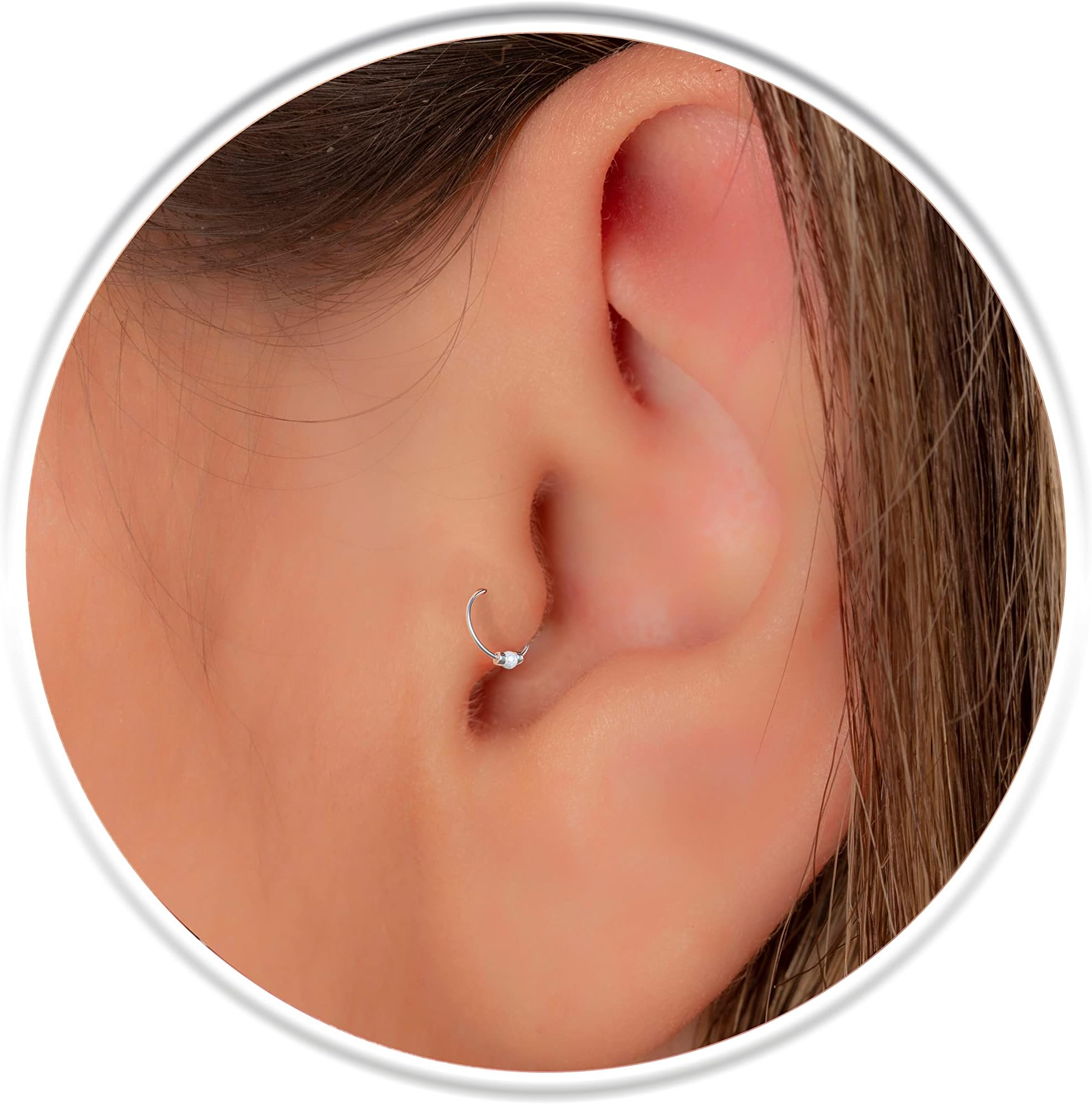 Gold & Silver Tragus Hoops White Opal