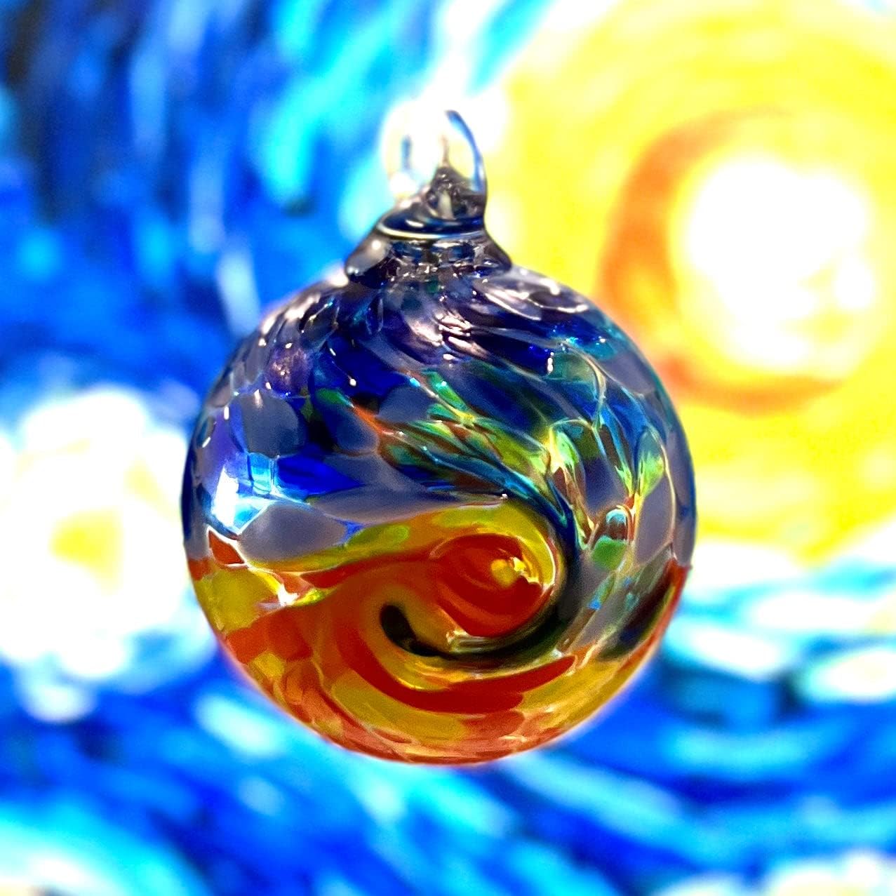 Luke Adams Glass | 3" Mini Glass Ornament | Handmade Home Décor | Hanging Garden Gazing Ball (Starry Night)