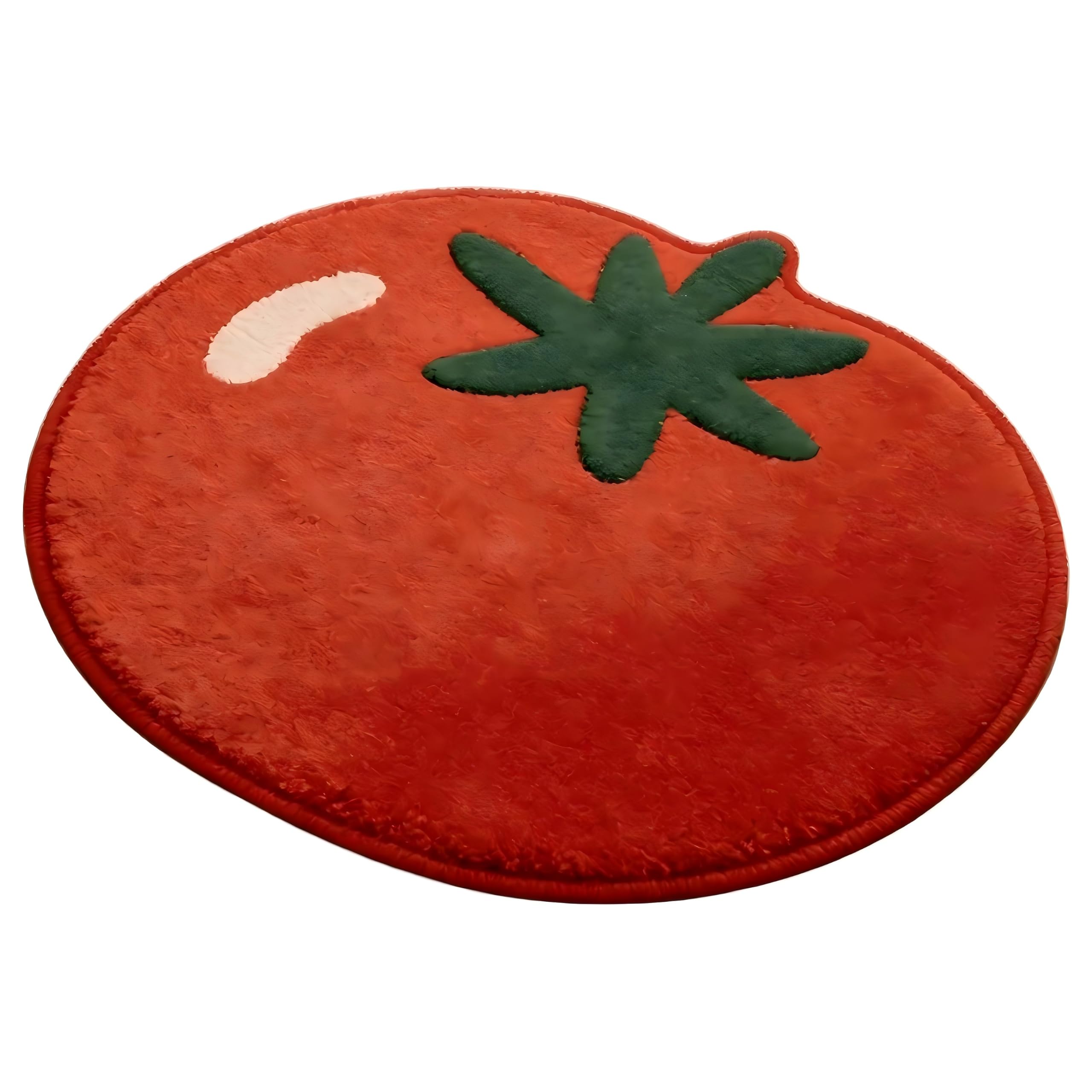 Alfombra mullida de microfibra con bordes acabados y forma de tomate decorativo