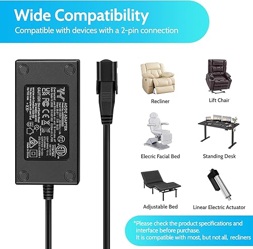 Miniatura 3 de Sopito - Fuente de alimentación reclinable de 2 pines, adaptador AC/DC de 2 pines 100-240 V, transformador de conmutación de calidad 29 V 2 A, pieza