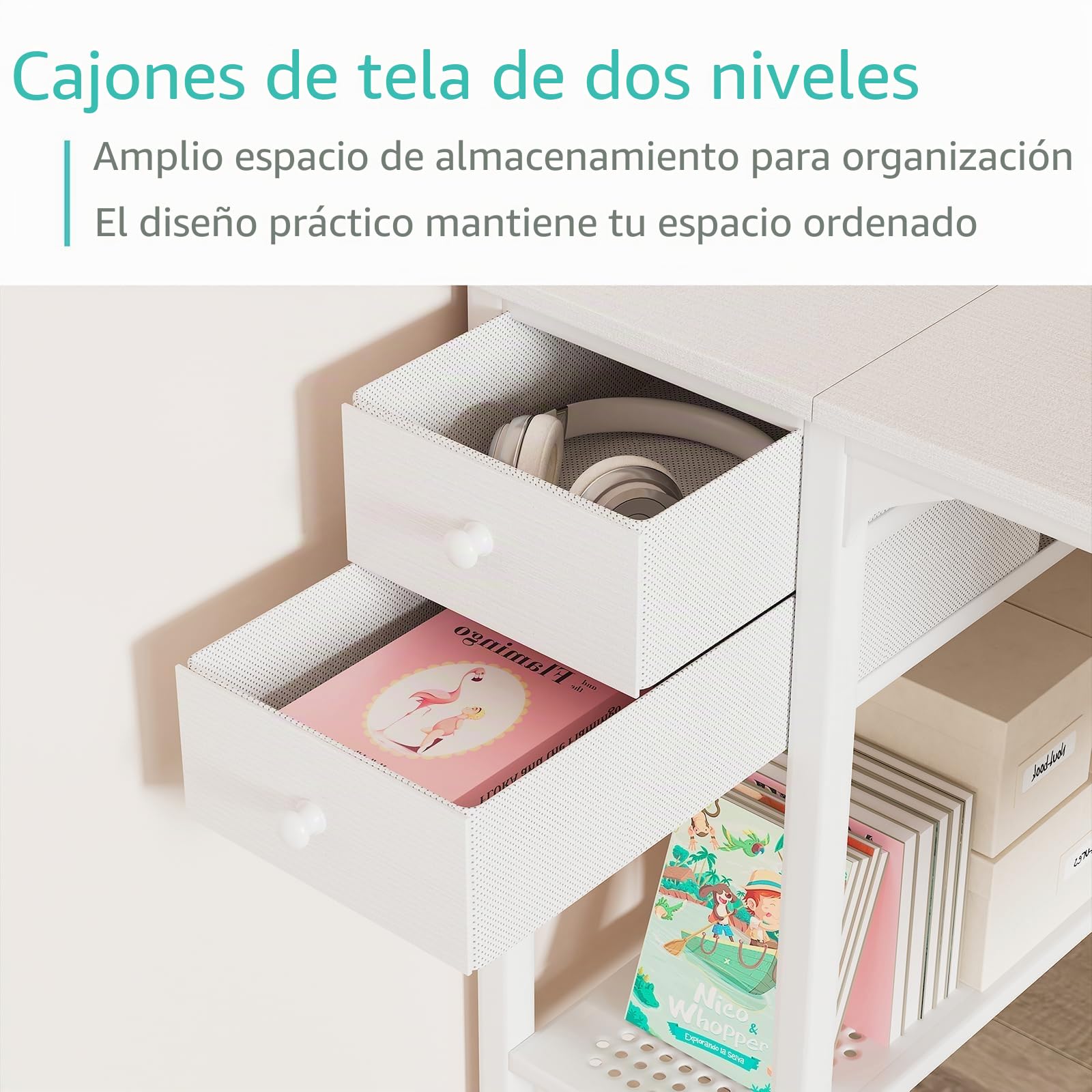 Lufeiya Blanco pequeño escritorio con cajones 100cm escritorio de la computadora para el pequeño espacio oficina en casa niños estudio escritorio PC