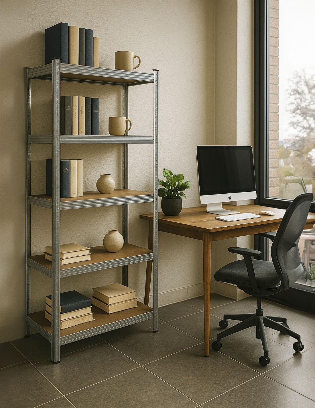 Jardin202 - Estantería Modular de Acero y Madera | Unidad de Almacenamiento de 5 baldas con estantes Ajustables en Altura | 180 x 90 x 40 cm | Peso máximo 875 kg | Pack 2 uds (Plata)