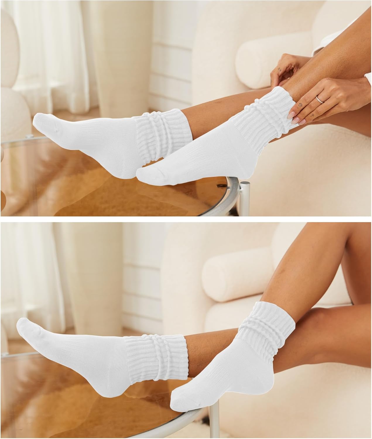 AugRing Women's Slouch Crew Socks Retro Solid Scrunch Boot Chunky Ribbed Cozy Cotton Calf Socks 3 Pack Size 5-11 - Image 6