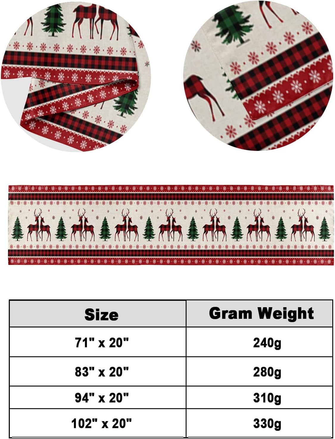 Bed Runner Scarf, Merry Christmas Elk and Xmas Tree Red and Black Buffalo Plaid King Bed Bedding Scarves Cover Decorative Bed Scarf for Home Hotel Guesthouse Bedroom Wedding Room Guestrooms 94"x20"