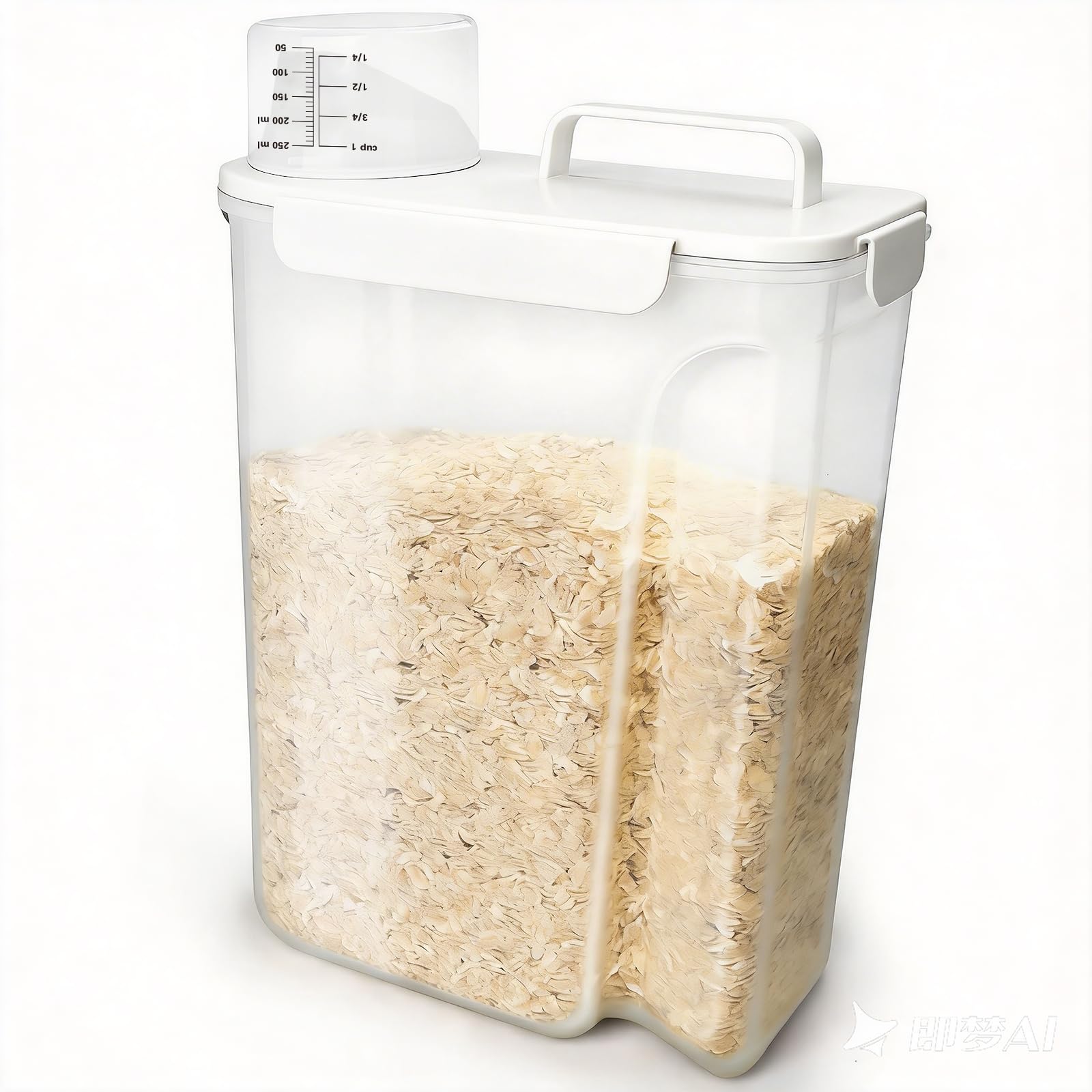Komzon Rice Storage Containers, Airtight Cereal Containers Storage, with Pouring Spout Portable Handle for Flour, Pasta, Grain and Baking, Pet Dog Cat Bird Food Container 20lb White