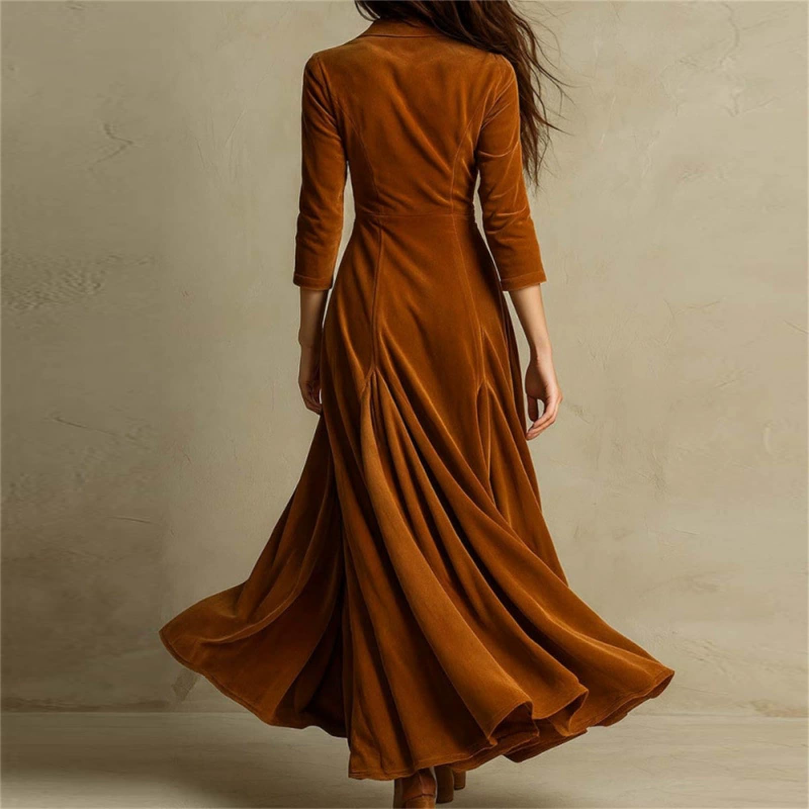 Damen Vintage Western Maxikleid aus Samt Halbformelles Elegantes Kleid mit Kurzen Ärmeln, Raffung, Schlankem Schnitt, Abschlussball Langkleid