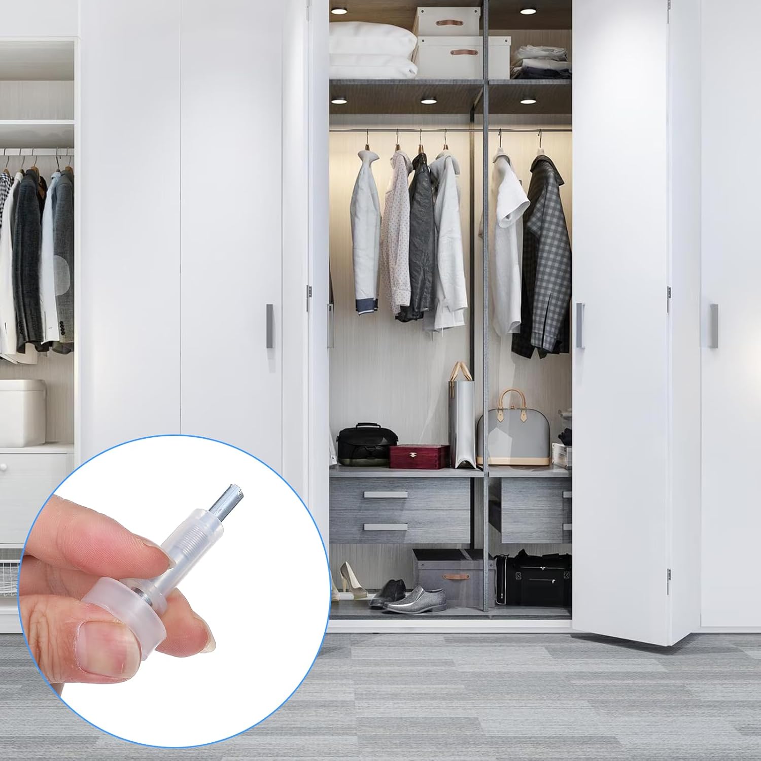 6 PCS Bi-Fold Door Top Roller Guide Wheel and Top Pivot, Spring Loaded Bifold Door Hardware Repair Kit, Pocket Doors Rollers Tops Bifold Closet Doors Hardware Kit for Folding Pocket Barn Cabinet