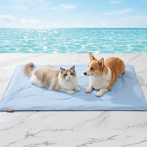 ZOMISIA Premium Cooling Blanket for Medium Dogs - Q-MAX>0.5 Cold Breathable Washable Pet Mat, Travel Soft Dog Summer Essentials, Blue, 30"x40"
