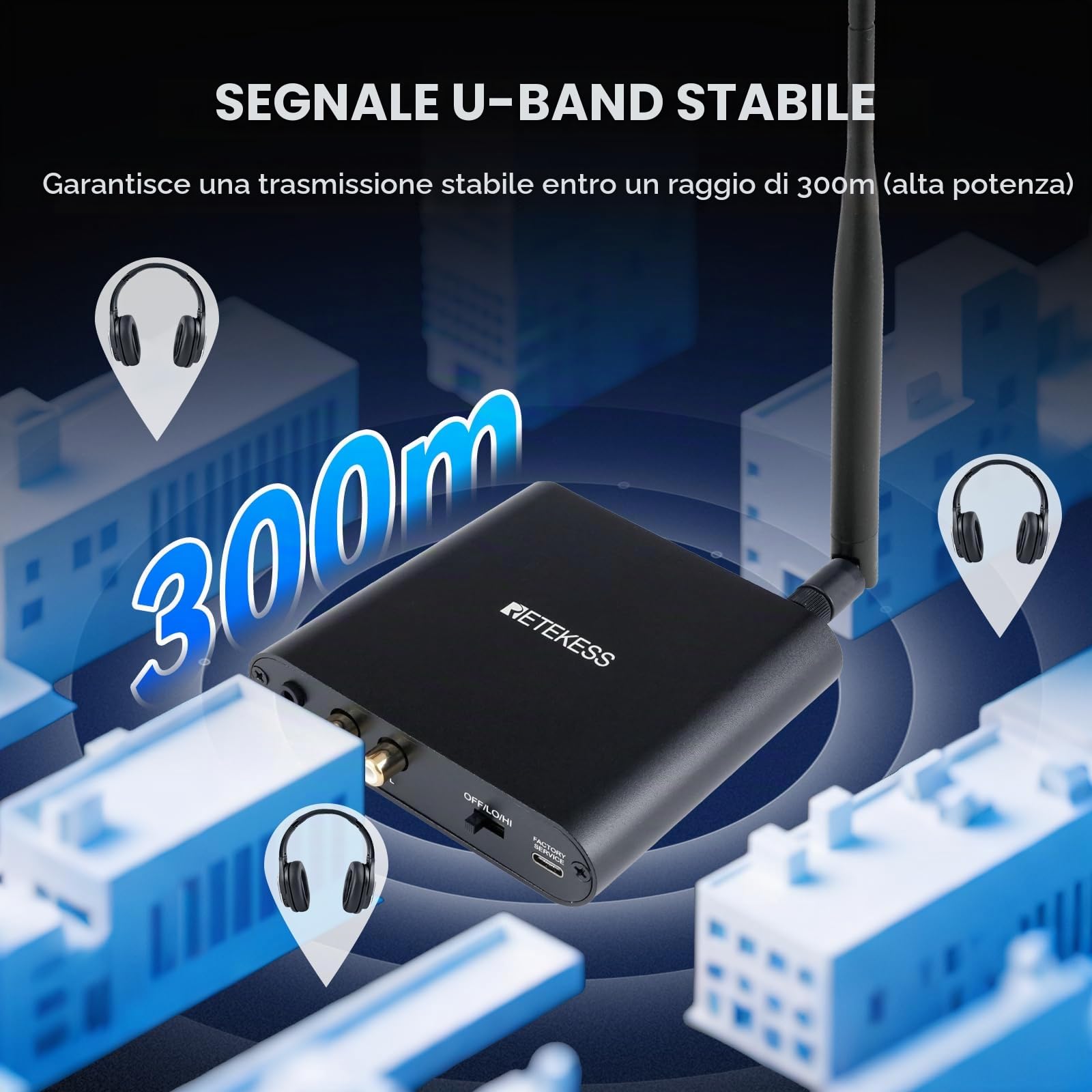 Retekess TA004 Silent Disco Kit, Cuffie Discoteca Silenziosa (1-20) | Per la Festa, per PC, Telefoni Cellulari, TV, 3 Canali Opzionali, Ricevitore Stereo HiFi, Portata 200m, Controllo Volume