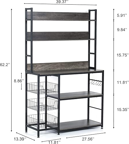 Miniatura 2 de Chnnmbrn Estante para hornear de cocina con cestas estante de cocina de pie independiente estante de almacenamiento de utilidad de cocina de 5