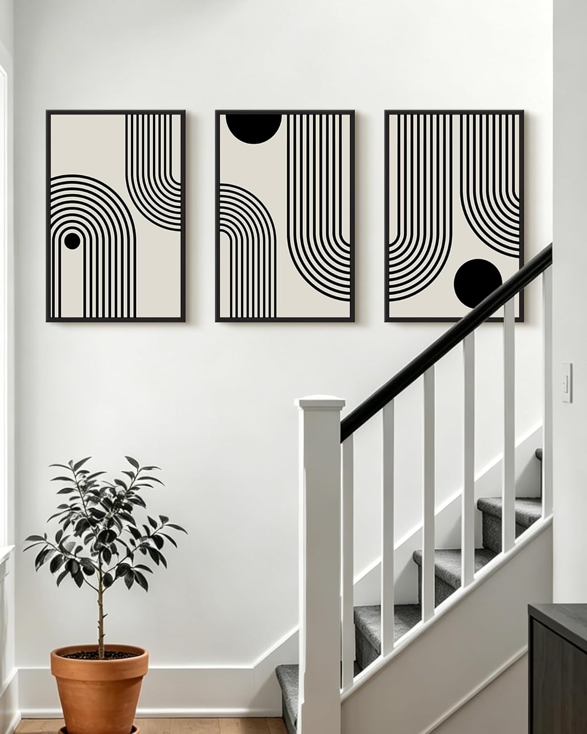 KUVIOKE Black Abstract Boho Framed Large Wall Art Mid Century Modern Wall Painting Neutral Bohemain Hallway Living Dining Room Decor 16x24in (Black Framed)