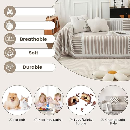 Miniatura 2 de ROOMLIFE Funda de felpilla para sofás modulares, funda de sofá de 3 cojines, apta para mascotas, antideslizante, elástica, protector de muebles para